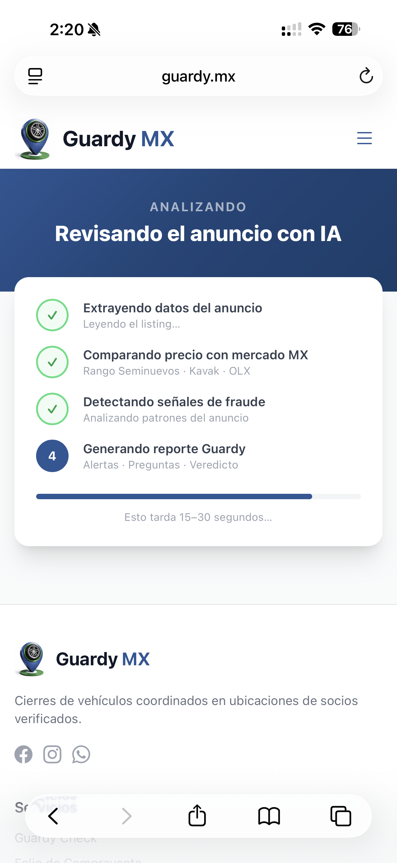 Guardy Check analizando el anuncio con IA