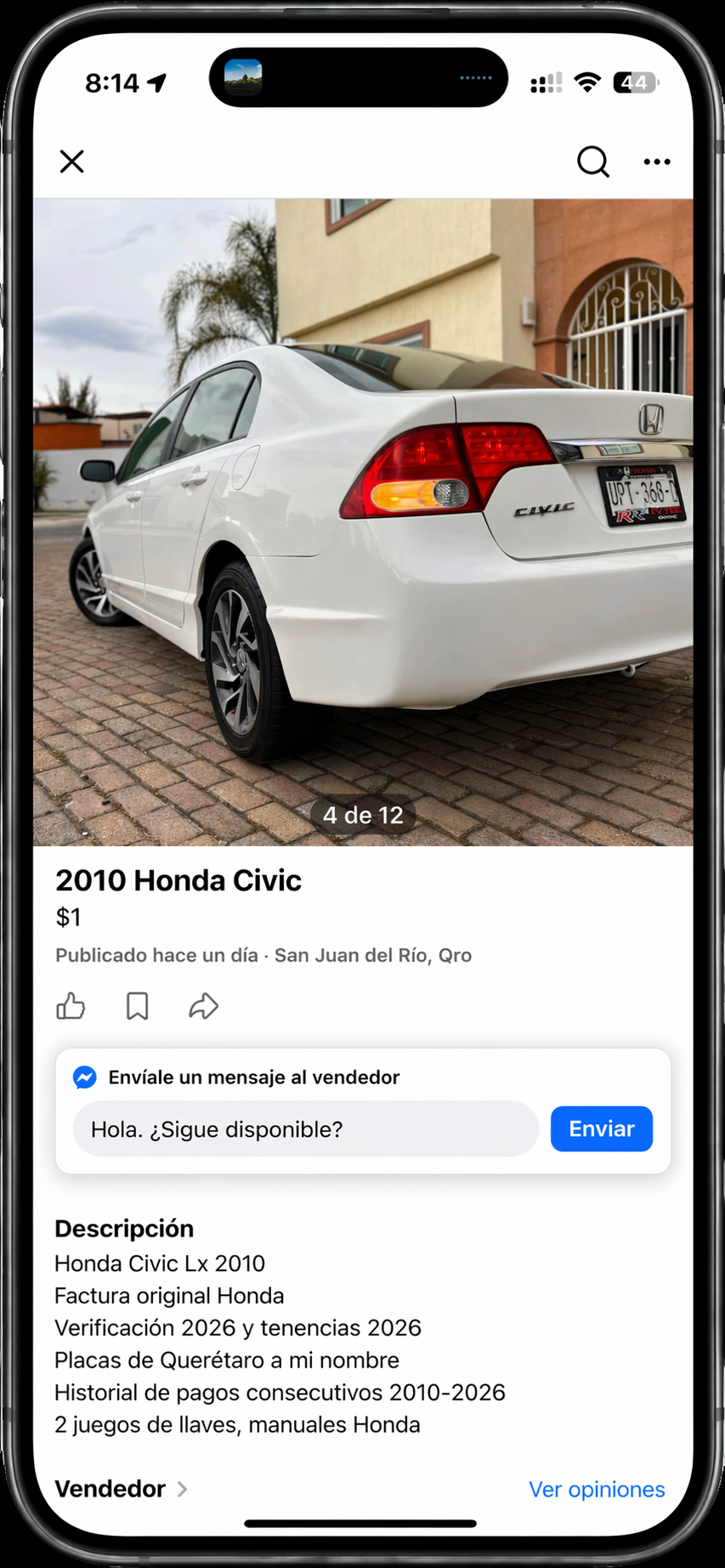 Anuncio sospechoso con precio de $1