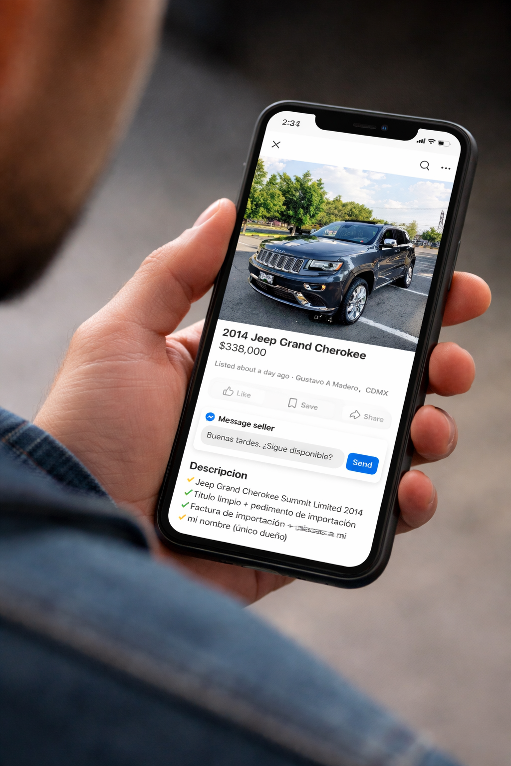 Comprador encontrando auto en marketplace